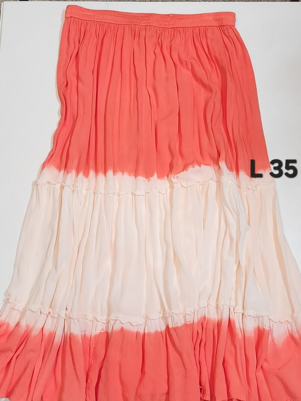 Women’s Coral and Cream Tiered Maxi Skirt